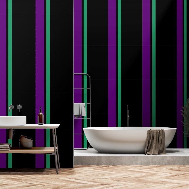 Purple + Green  Stripe Black   Wallpaper (Bathroom)