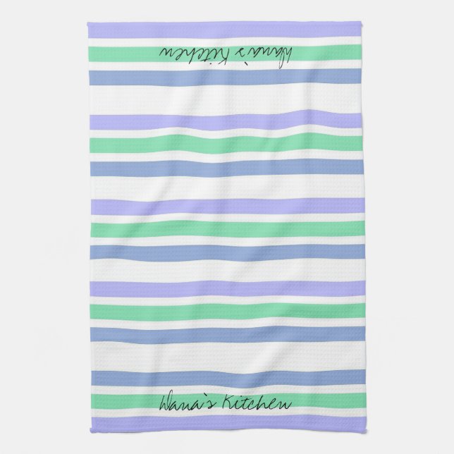 Purple Green Stripe Kitchen Hand Towel (Vertical)
