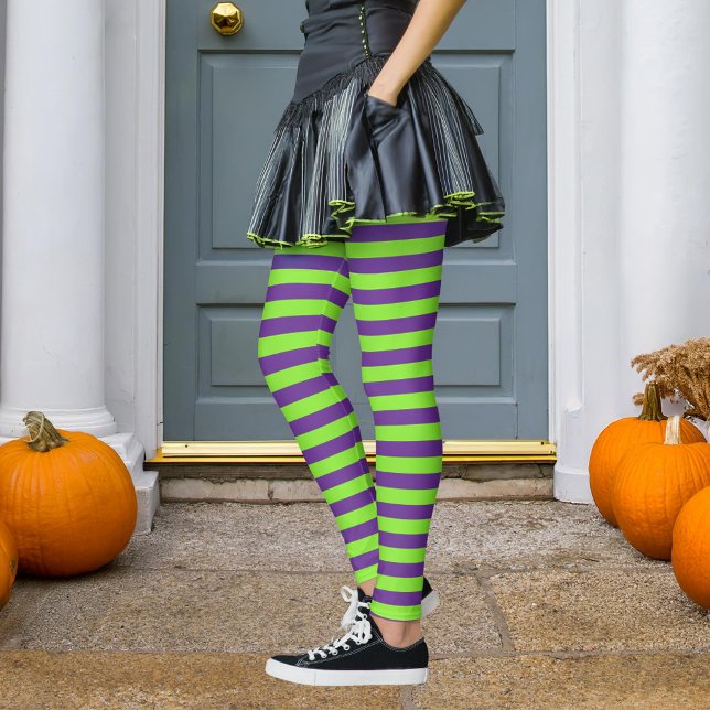 Purple & Green Stripe Wicked Witch Halloween Leggings (Creator Uploaded)