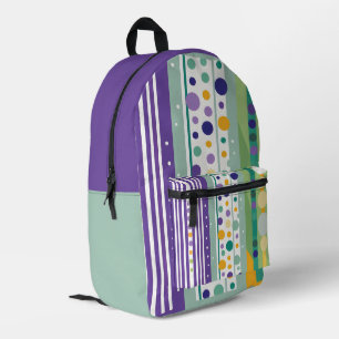 Purple Green Stripes Dots Printed Backpack