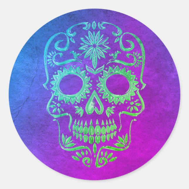 Purple & Green Sugar Skull/Day of the Dead Sticker (Front)