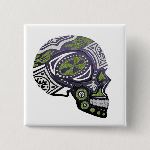Purple Green Sugar Skull Skeleton 15 Cm Square Badge