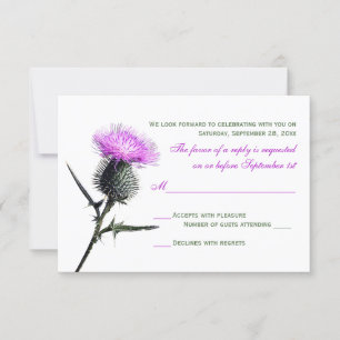 Purple Green Thistle Wedding RSVP Card