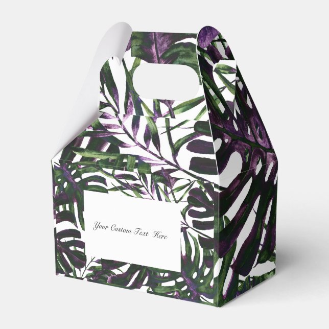 Purple Green Tropical Palm Leaves Island Wedding  Favour Box (Front Side)