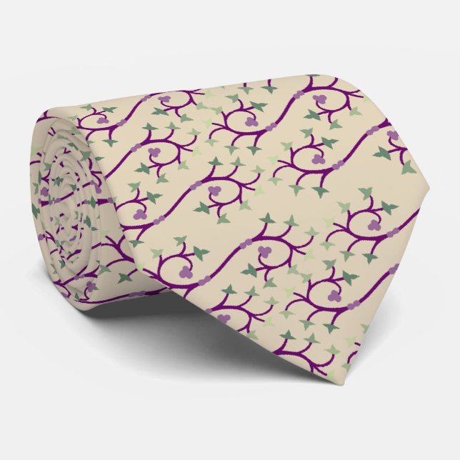 Purple & Green Vine Design Tie (Rolled)