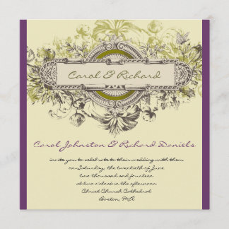Purple Green Vintage Floral Wedding Invitation