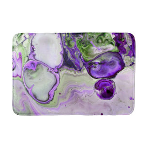 Purple Green Violet Marble Fluid Art Abstract Bath Mat