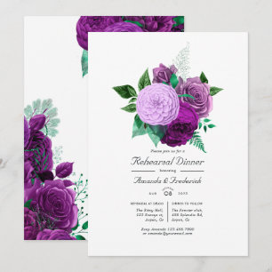 Purple & Green Watercolor Floral Rehearsal Dinner Invitation