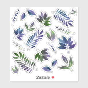 Purple Green Watercolor Leaf Planner Stickers