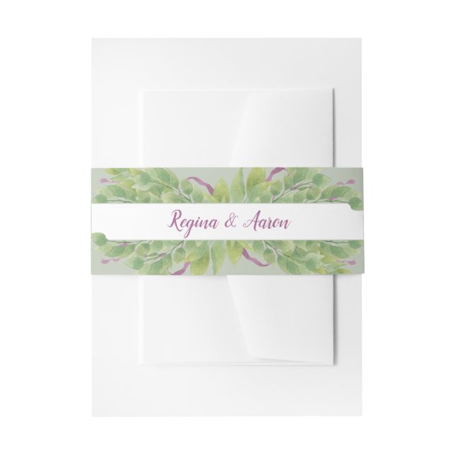 Purple & Green Watercolor Leaves - Belly Band Invitation Belly Band (Front Example)