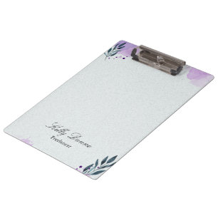 Purple green watercolor leaves clipboard