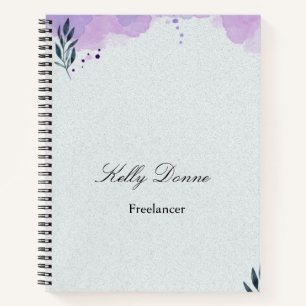 Purple green watercolor leaves notebook