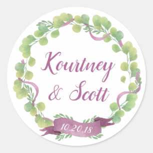 Purple & Green Watercolor Leaves - Sticker