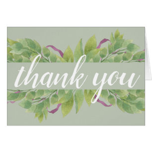 Purple & Green Watercolor Leaves Thank you