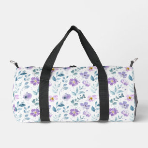 Purple Green Watercolor Wildflower Duffle Bag