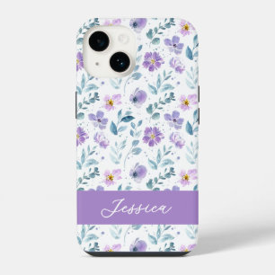 Purple Green Watercolor Wildflower Name iPhone 14 Case