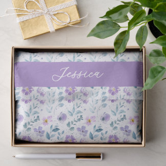 Purple Green Watercolor Wildflower Name Tissue Paper