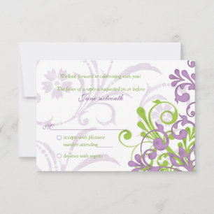 Purple Green White Abstract Floral Wedding rsvp