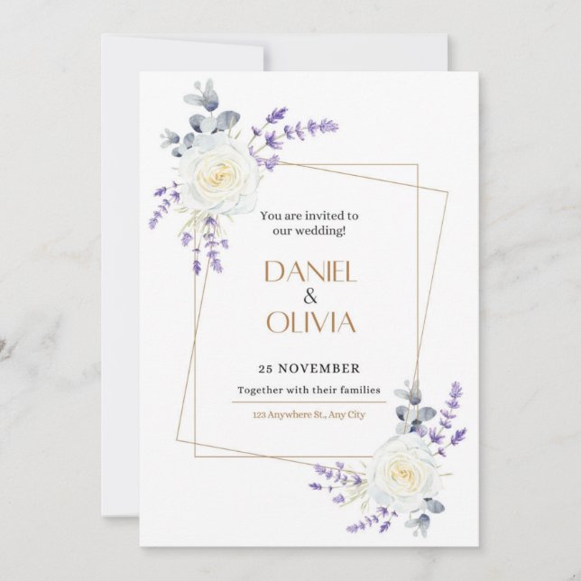 Purple Green White Classic  Invitation (Front)