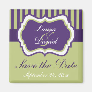 Purple, Green, White Damask Save the Date Magnet