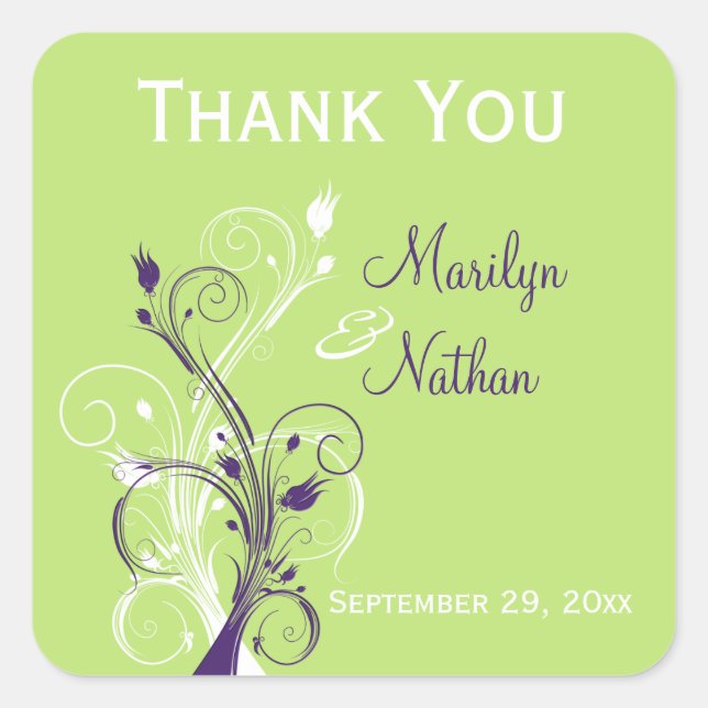 Purple Green White Floral 1.5" Wedding Sticker (Front)