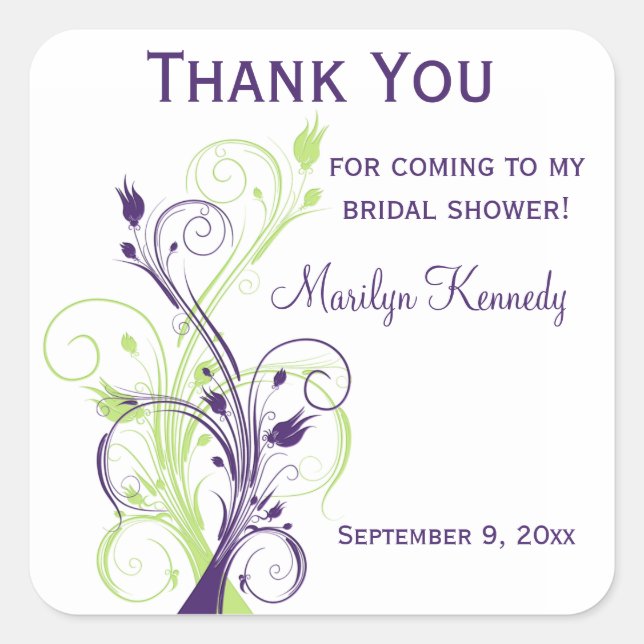 Purple Green White Floral Bridal Shower Sticker (Front)