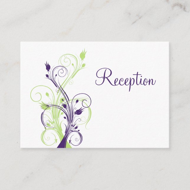 Purple Green White Floral Reception Enclosure Card (Front)