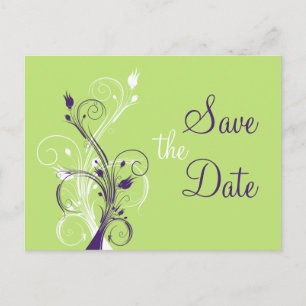 Purple Green White Floral Save the Date Post Card