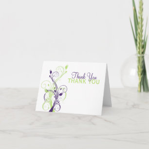 Purple Green White Floral Thank You Card