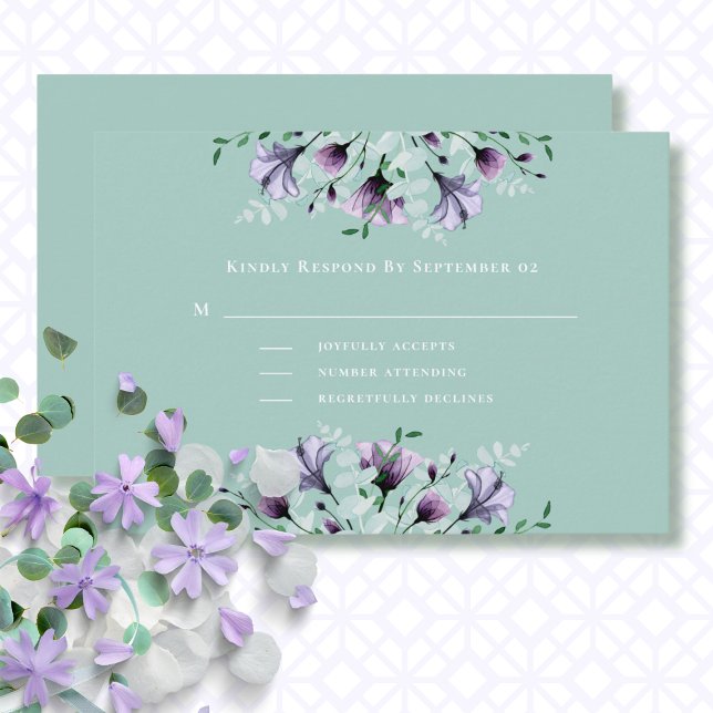 Purple Green White Floral Watercolor Wedding RSVP  (Creator Uploaded)