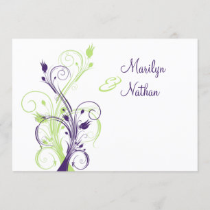 Purple Green White Floral Wedding Invitation