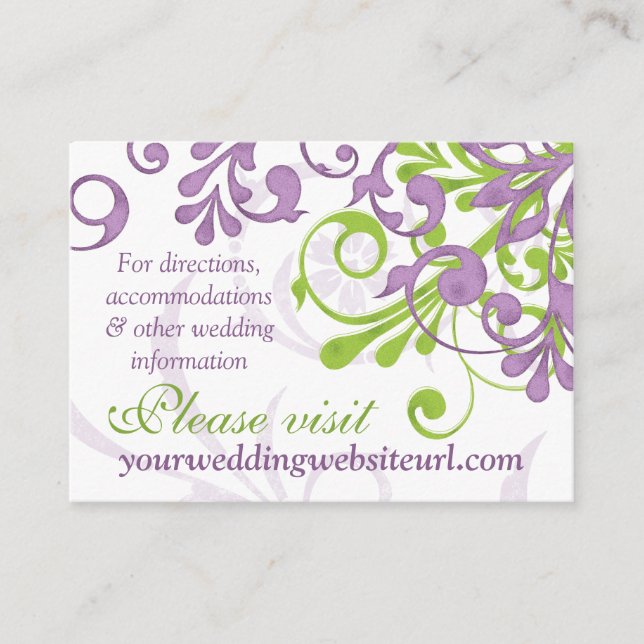 Purple Green White Floral Wedding Website Insert (Front)