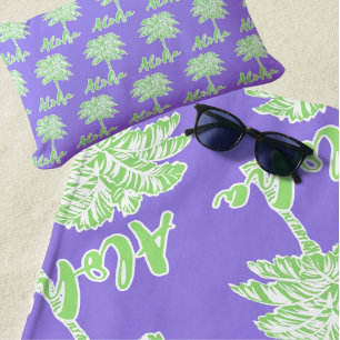 Purple Green White Palm Aloha Tropical Beach Towel