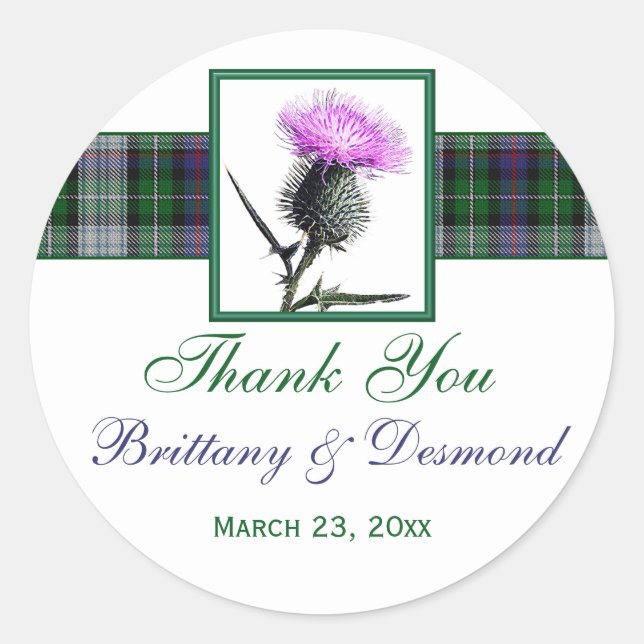 Purple, Green, White Tartan Thistle 1.5" Sticker (Front)