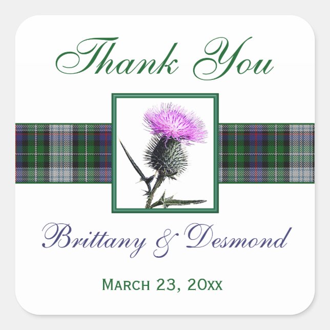 Purple, Green, White Tartan Thistle 1.5" Sticker (Front)