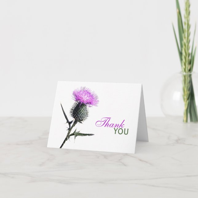 Purple, Green, White Thistle Thank You Card (Front)