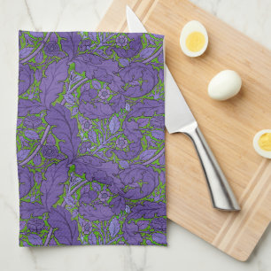 Purple green William Morris floral Acanthus & Rose Tea Towel