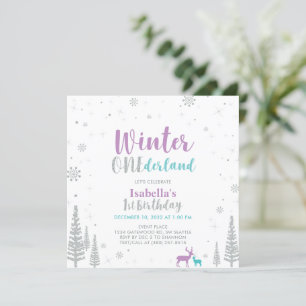 Purple Green Winter Onederland 1st First Birthday Invitation