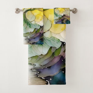 Purple Green Yellow Blue Abstract Fantasy Tree Bath Towel Set