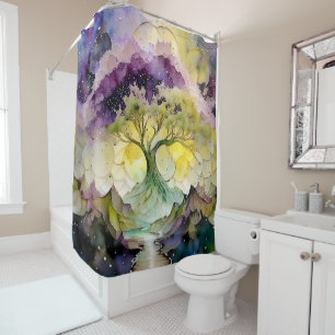Purple Green Yellow Blue Abstract Fantasy Tree Shower Curtain