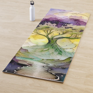 Purple Green Yellow Blue Fantasy Tree & River Yoga Mat