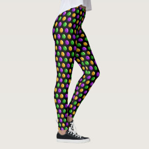 Purple Green Yellow Dots Black Mardi Gras Leggings