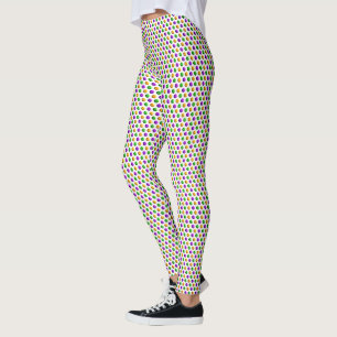 Purple Green Yellow Dots White Mardi Gras Leggings