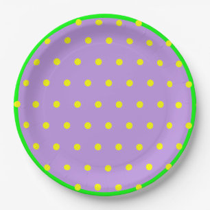 Purple Green Yellow Geometric Polka Dots Paper Plate