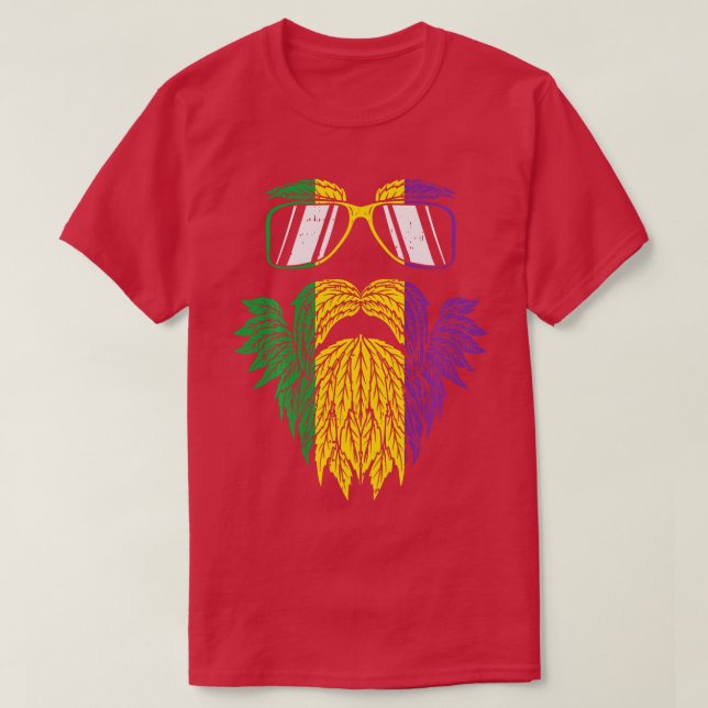 Purple Green Yellow Hipster Beard Mardi Gras Carni T-Shirt (Design Front)