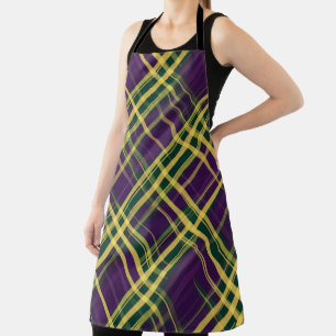 PURPLE GREEN YELLOW MARDI GRAS PLAID PATTERN APRON