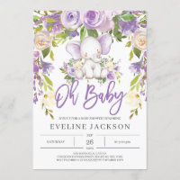 Purple greenery cute elephant oh baby shower