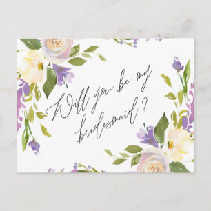 Purple Greenery Floral Be My Bridesmaid Proposal Invitation Postcard