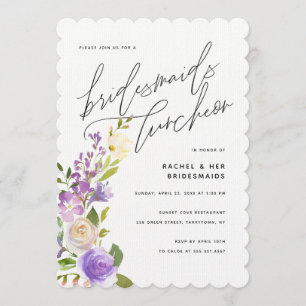 Purple Greenery Floral Bridesmaids Luncheon Invitation