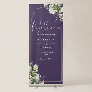Purple Greenery Floral Gold Arch Wedding Welcome Retractable Banner